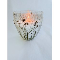 Glas med blomster og glimmer p ydersiden - 10 x 10 cm