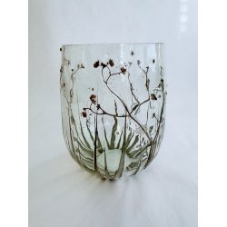 Glas med blomster p� ydersiden 10 x 13 cm
