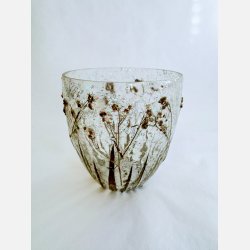 Glas med blomster og glimmer p� ydersiden - 10 x 10 cm