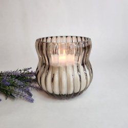 Vase med riller - Warm grey - 15x14 cm