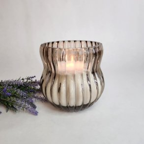 Vase med riller - Warm grey - 15x14 cm