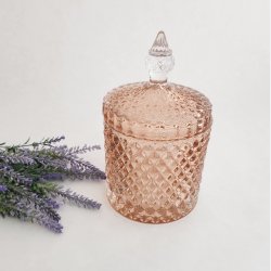 Glaskrukke med l�g - Harlekin Ros� 11x17 cm