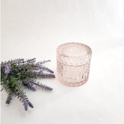 Glaskrukke med l�g - Ros� - 9x9 cm