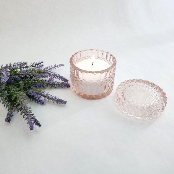 Glaskrukke med l�g - Ros� - 9x9 cm
