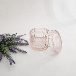 Glaskrukke med l�g - Ros� - 9x9 cm