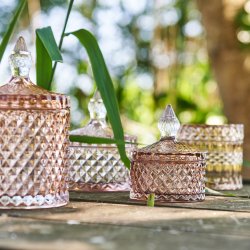 Glaskrukke med l�g - Harlekin Ros� 11x17 cm