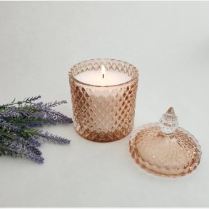 Glaskrukke med l�g - Harlekin Ros� 11x17 cm