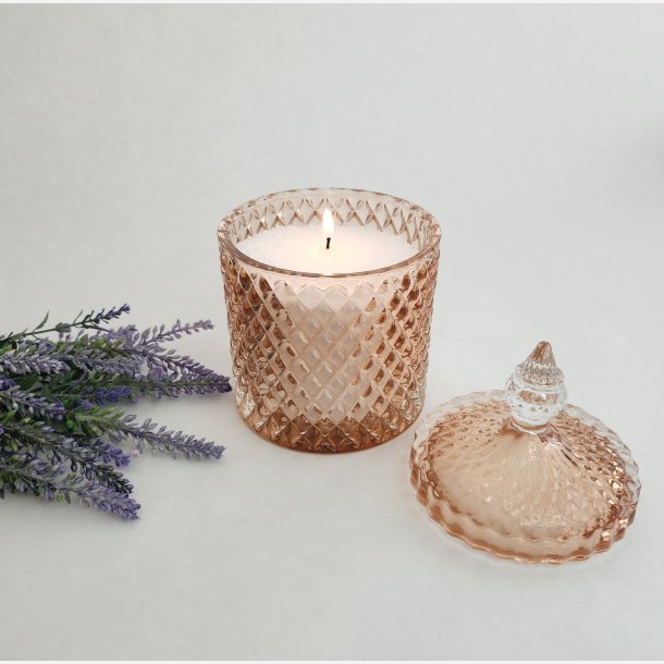 Glaskrukke med l�g - Harlekin Ros� 11x17 cm