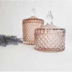 Glaskrukke med l�g - Harlekin Ros� 11x17 cm